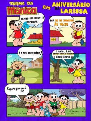 Convite Aniversário Turma da Mônica Quadrinhos para Editar Online