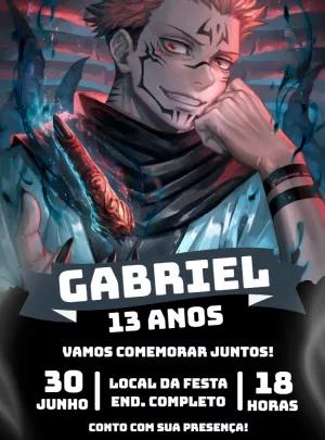 Convite de Aniversário Sukuna Jujutsu Kaisen para Editar