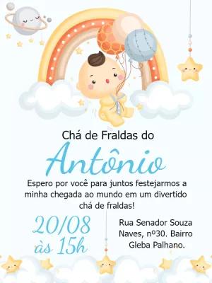 Convite Chá de Fraldas Bebê Arco Íris para Editar Online