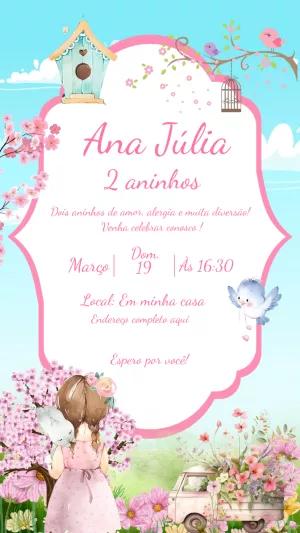 Convite Jardim Encantado com Passarinhos para Editar Online
