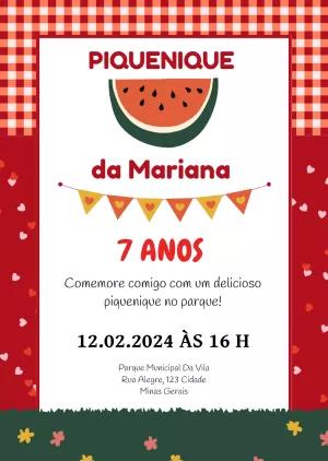 Convite de Aniversário Piquenique com Melancia para Editar Online