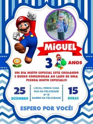 Convite Aniversário Super Mario com Foto para Editar Online
