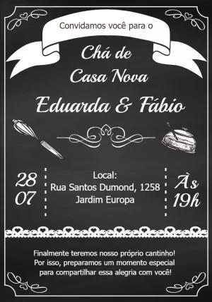 Convite Chá de Casa Nova Quadro Negro para Editar Online