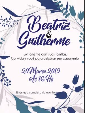 Convite de Casamento Floral Azul para Editar Online