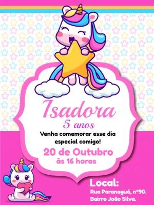 Convite de Aniversário Unicórnio Fofo para Editar Online