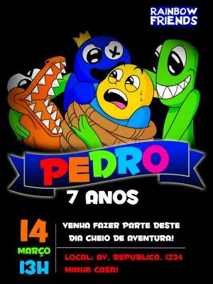 Convite de Aniversário Rainbow Friends com Personagens para Editar