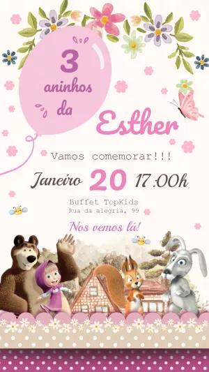 Convite de Aniversário Masha e o Urso para Editar Online