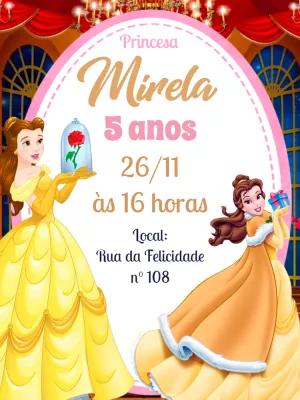 Convite Aniversário Princesa Bela para Editar Online