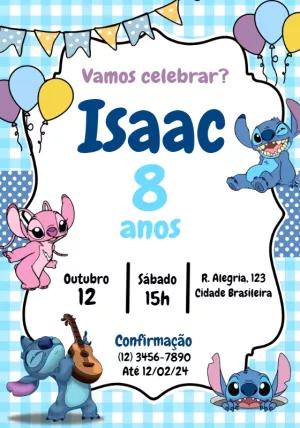 Convite de Aniversário Stitch e Angel para Editar Online