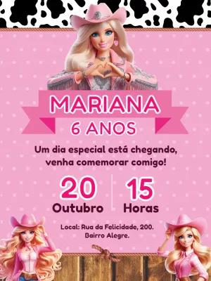 Convite Aniversário Barbie Boiadeira para Editar Online