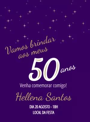 Convite de Aniversário Adulto Roxo com Estrelas para Editar