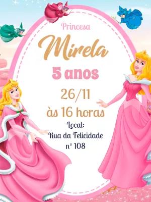 Convite Aniversário Princesa Aurora para Editar e Imprimir