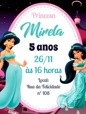 Convite de Aniversário Princesa Jasmine para Editar Online