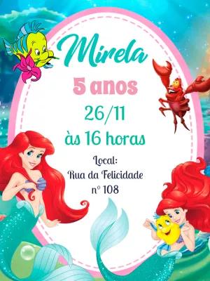 Convite de Aniversário A Pequena Sereia com Ariel para Editar