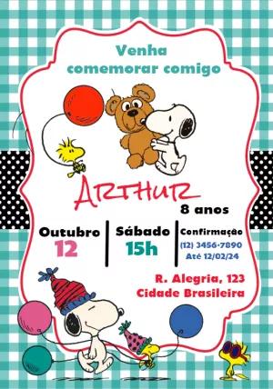 Convite de Aniversário Snoopy e Woodstock para Editar Online