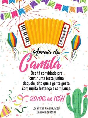 Convite de Aniversário Festa Junina com Sanfona para Editar