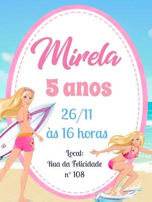 Convite Aniversário Barbie Surfista para Editar e Imprimir