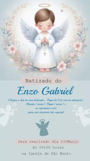 Convite de Batizado Anjinho Menino para Editar Online