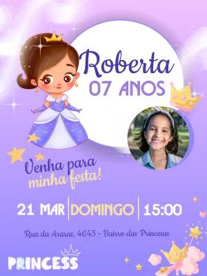 Convite Aniversário Princesa com Foto para Editar Online