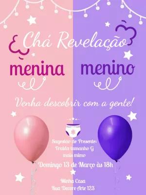 Convite Chá Revelação Menina ou Menino para Editar Online