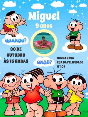 Convite Aniversário Turma da Mônica com Foto para Editar Online