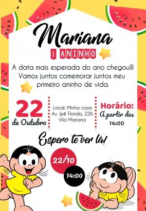 Convite de Aniversário Magali com Melancias para Editar Online