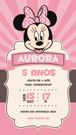 Convite Aniversário Minnie Mouse Rosa para Editar Online