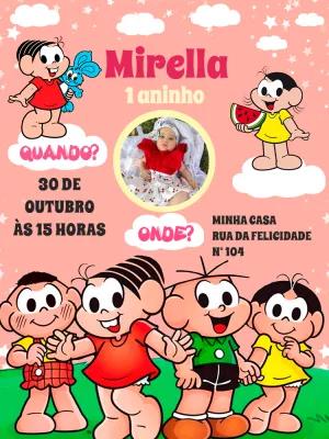 Convite Aniversário Turma da Mônica com Foto para Editar Online