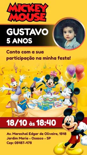 Convite Aniversário Mickey Mouse com Foto para Editar