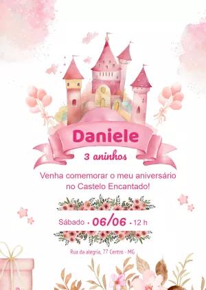 Convite Aniversário Castelo Encantado Floral para Editar