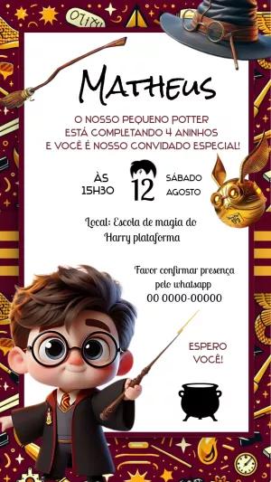 Convite Aniversário Harry Potter Mágico para Editar Online