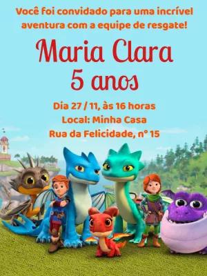 Convite Aniversário Dragões Equipe de Resgate para Editar Online