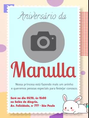 Convite Aniversário Coelhinha com Foto para Editar Online