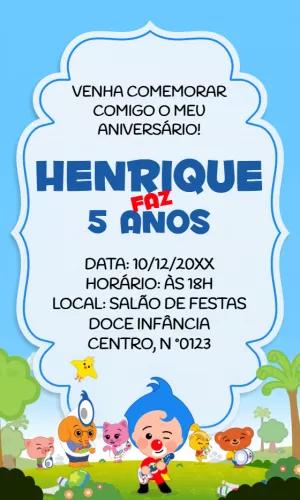 Convite de Aniversário Plim Plim com Personagens para Editar