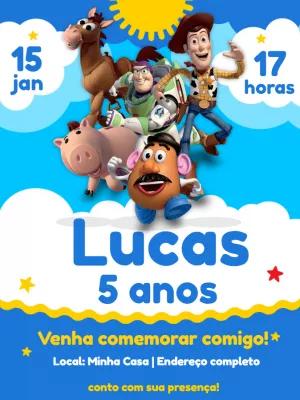 Convite Aniversário Toy Story com Personagens para Editar Online