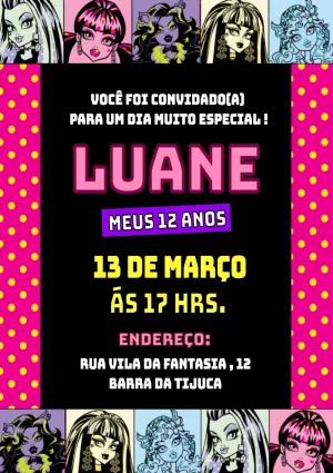 Convite de Aniversário Monster High com Personagens para Editar