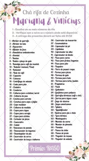 Rifa Chá de Cozinha Floral para Editar e Enviar Online