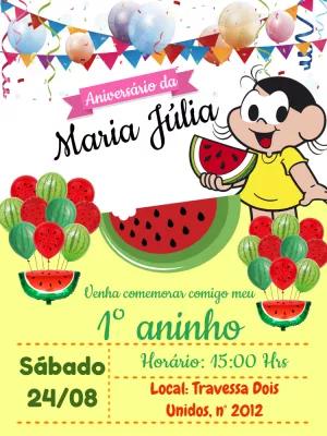 Convite de Aniversário Magali e Melancia para Editar Online