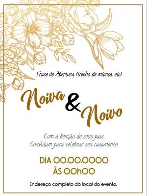 Convite de Casamento Floral Dourado para Editar Online