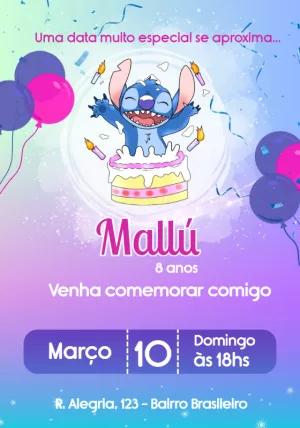 Convite Aniversário Stitch para Editar e Enviar Online