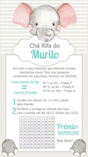 Convite Chá Rifa Elefantinho Fofo para Editar Online