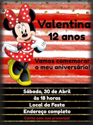 Convite de Aniversário Minnie Vermelha para Editar Online
