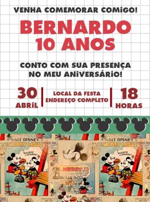 Convite Aniversário Mickey Mouse Retrô para Editar Online