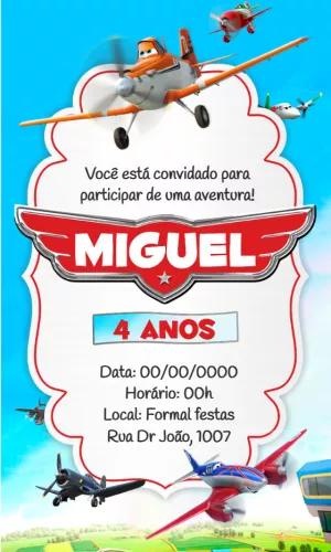 Convite Aniversário Planes Aviões para Editar Online