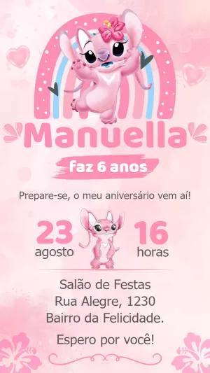 Convite de Aniversário Angel Lilo e Stitch para Editar Online