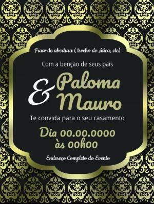 Convite de Casamento Arabescos Dourados para Editar Online