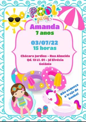 Convite Aniversário Pool Party Unicórnio para Editar Online
