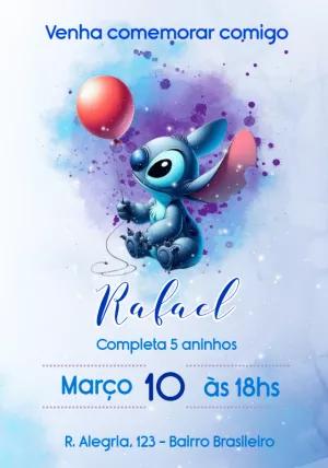 Convite de Aniversário Stitch Aquarela para Editar Online