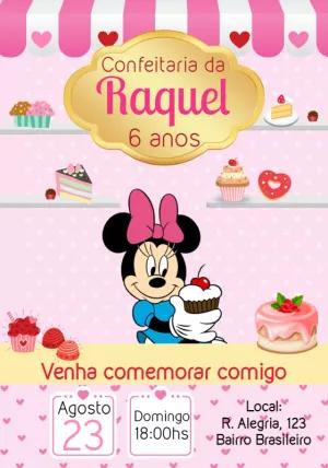 Convite Aniversário Minnie Confeiteira para Editar Online