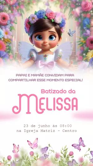 Convite de Batizado Anjinha com Flores para Editar Online